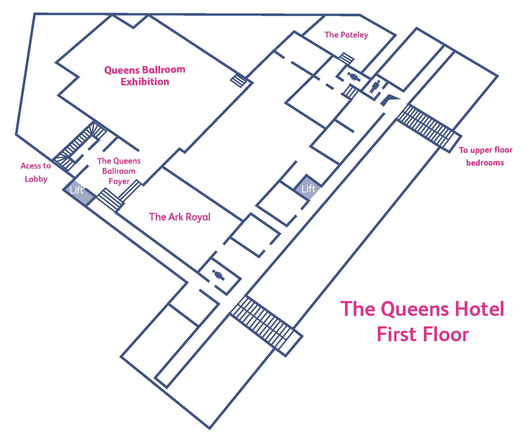 Floor plan of the first floor of the Queens hotel