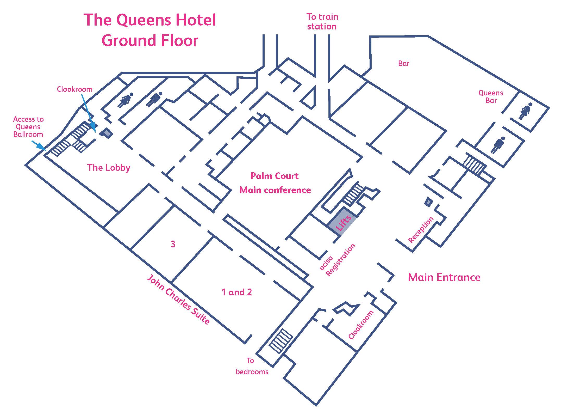 Ground floor layout of the The Queens hotel