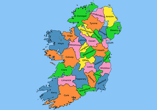 map of all Ireland with counties