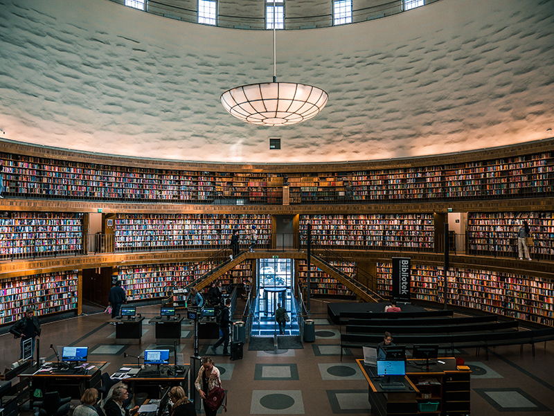 library room with curved walls